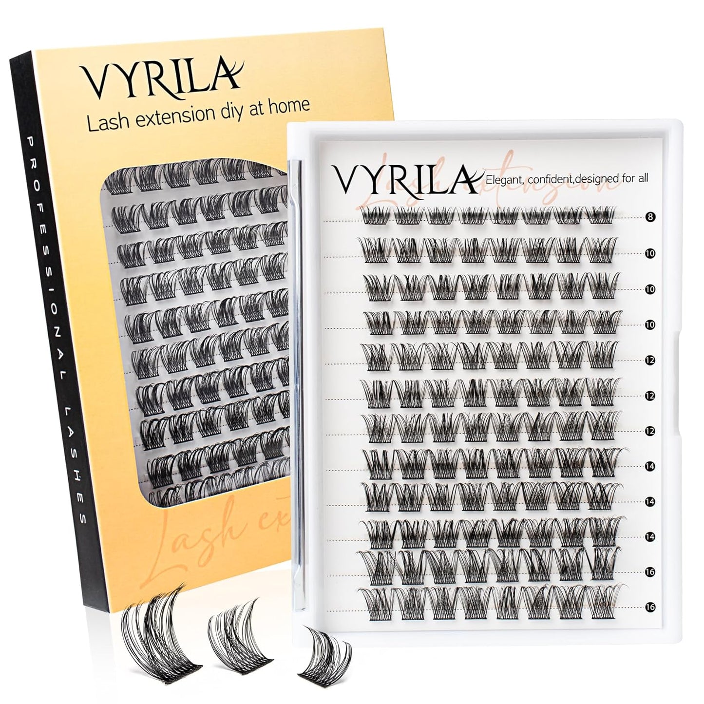 Lash Clusters 8-16mm, False Eyelashes 96pcs, Cluster Eyelash Extensions Matte Black Soft, Diy Lash Extensions D Curl Natural Lash Clusters Faux Mink Lashes Wispy๏ผTide,96pcs,0.07,D,8-16MIX)