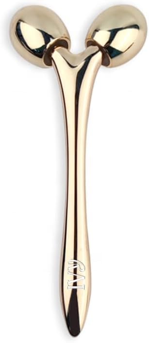 mwein Ivy 3D Face Massage Roller – Mini Lightweight Small Travel-Sized Y-Shaped Stainless Steel – Jade Roller, Ice Roller, Cellulite Roller – Face Sculpting Tool (Gold)
