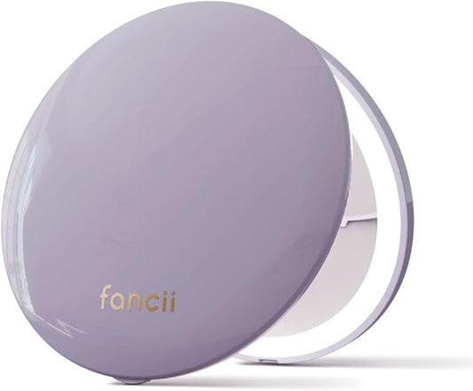 Fancii Mini Taylor Compact Magnifying Mirror with LED Light, 10x/1x, Rechargeable, 3 Light Settings, Dimmable - Small Lighted Travel Handheld Mirror for Pocket, Handbag, Purse, 2-Sided (Purple)
