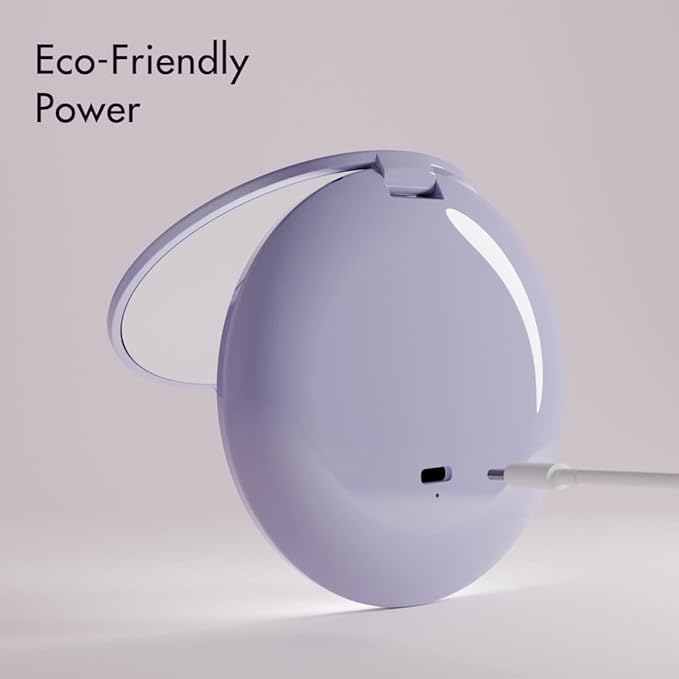 Fancii Mini Taylor Compact Magnifying Mirror with LED Light, 10x/1x, Rechargeable, 3 Light Settings, Dimmable - Small Lighted Travel Handheld Mirror for Pocket, Handbag, Purse, 2-Sided (Purple)