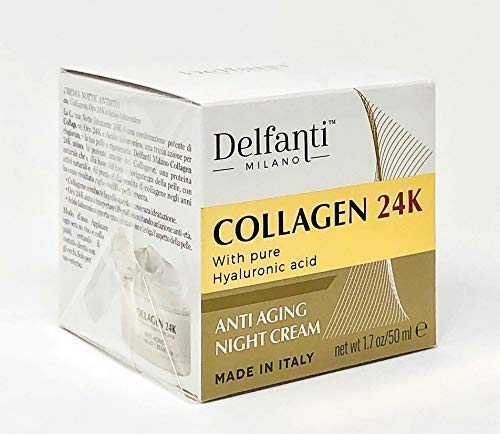 Delfanti-Milano • COLLAGEN 24K • Anti-Aging Night Cream • Face and Neck Moisturizer with pure Hyaluronic Acid • Made in Italy
