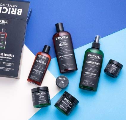Brickell Men's Daily Elite Face Care Routine I, Toner, Gel Facial Wash, Face Scrub, Anti-Aging Night Cream, Eye Cream, Charcoal Mask and Moisturizer, Natural and Organic, Scented