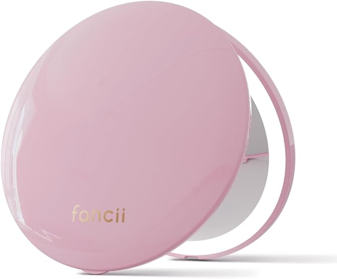 Fancii Mini Taylor Compact Magnifying Mirror with LED Light, 10x/1x, Rechargeable, 3 Light Settings, Dimmable - Small Lighted Travel Handheld Mirror for Pocket, Handbag, Purse, 2-Sided (Pink)