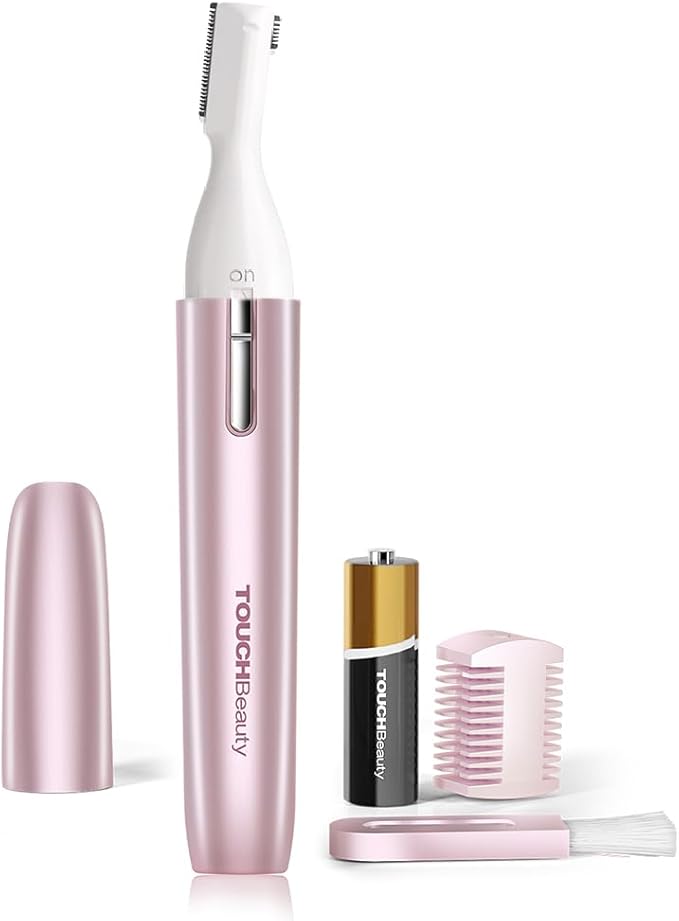 TOUCHBeauty Eyebrow Hair Trimmer for Women, Painless Precision Eyebrow Shaper, Pen-Shaped Hair Remover Razor for Face Chin Neck, Upper-Lip, Peach-Fuzz Mini Sized Battery-Operated Rose Color 1658A