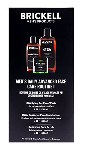 Brickell Men's Products Daily Advanced Face Care Routine I, Gel Facial Cleanser Wash, Face Scrub, Face Moisturizer Lotion, Natural and Organic Men's Skin Care Gift Set, Scented
