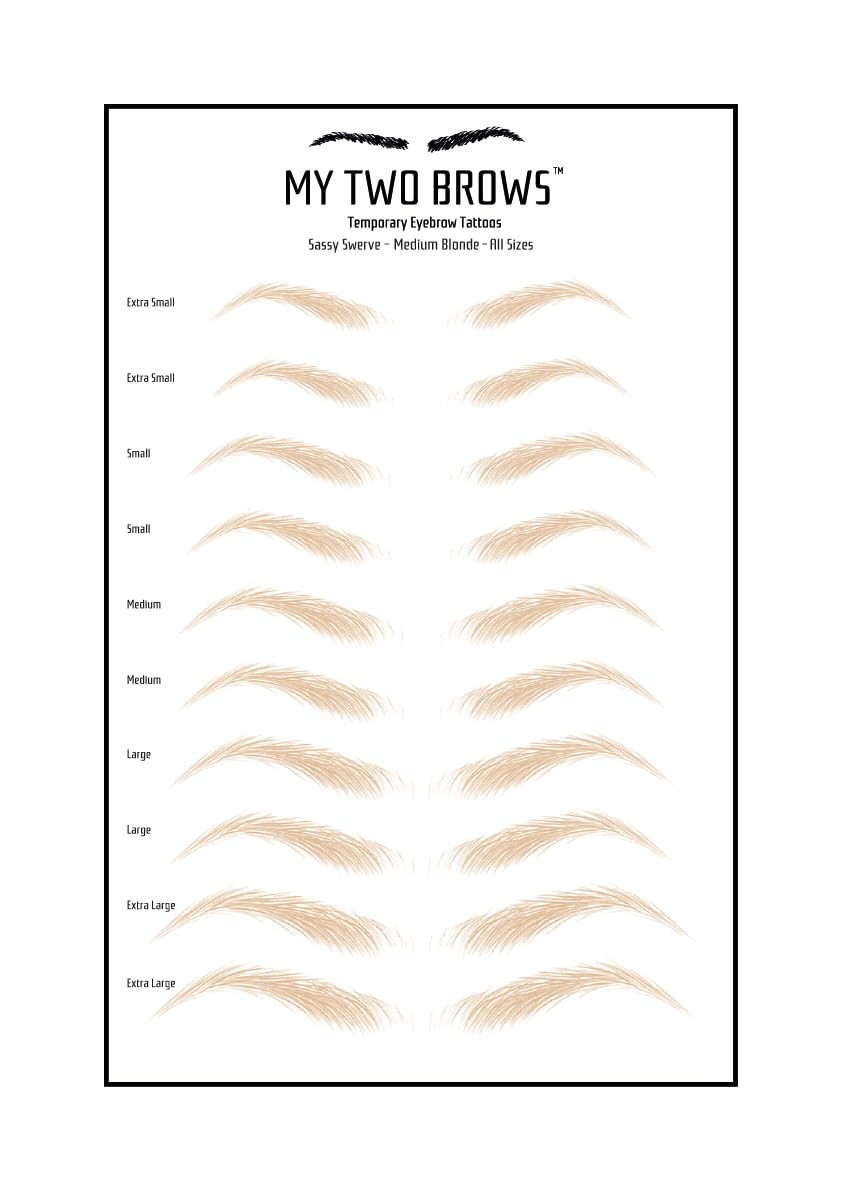 (10 pairs) Medium Blonde Temporary Eyebrow Tattoo - Large Size - Waterproof & Smudgeproof - Sassy Swerve Style Eyebrow Stickers - Sheet Lasts up to 30 Days - Won't Work on Existing Brows