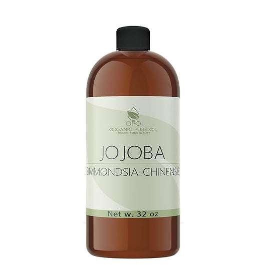 OPO 100% Pure Jojoba Oil - 32 oz Cold Pressed Carrier Oil for Hair, Skin, Face, Lips, Massage, Makeup Remover, Soaps