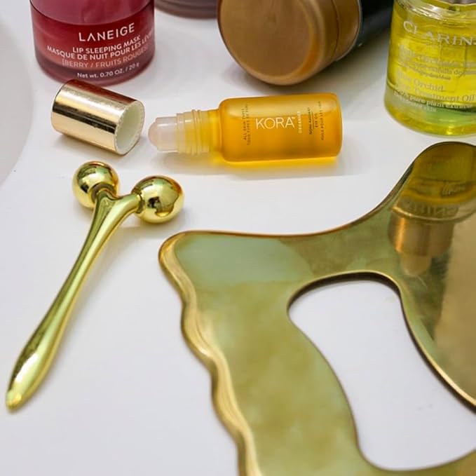 mwein Ivy 3D Face Massage Roller – Mini Lightweight Small Travel-Sized Y-Shaped Stainless Steel – Jade Roller, Ice Roller, Cellulite Roller – Face Sculpting Tool (Gold)