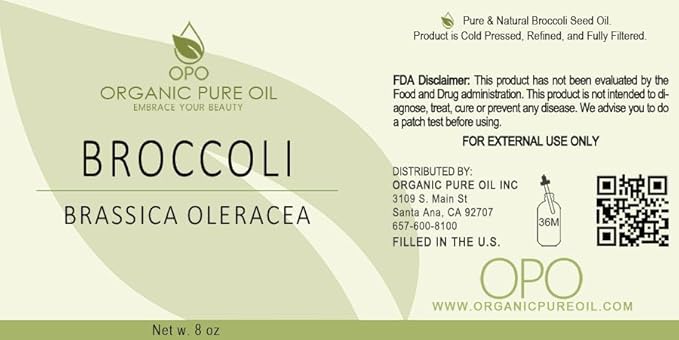Broccoli Seed Oil - 8 oz Pure, Natural, Cold Pressed, Skin Rejuvenation, Seed Face Hair Body Refined Unscented Broccoli Carrier Oil - Hydrating, Moisturizing, Nourishing, Fair Trade