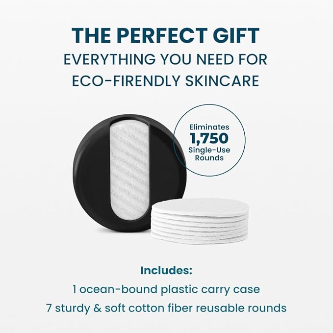 LastRound Reusable Makeup Remover Pads - 7 Washable Eco-Friendly Reusable Cotton Rounds for Face - Sustainable & Soft Cotton Face Pads for Facial Cleansing & Eye Makeup Removal - Travel Storage Case