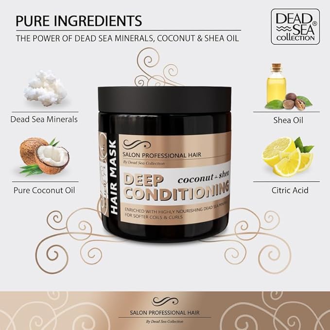 Dead Sea Collection Coconut & Shea Hair Mask - Repair, Strengthening and Hydrating for All Hair Types - with Nourishing Dead Sea Minerals and Coconut Oil - 16,9 Fl. Oz