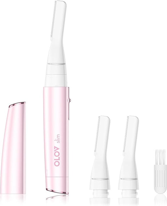 Facial Hair Removal for Women, Painless Eyebrow Trimmer with Pivoting Head, Electric Battery Operated Body Hair Remover with 2 Replaceable Blade for Face Neck Chin Bikini, Pink