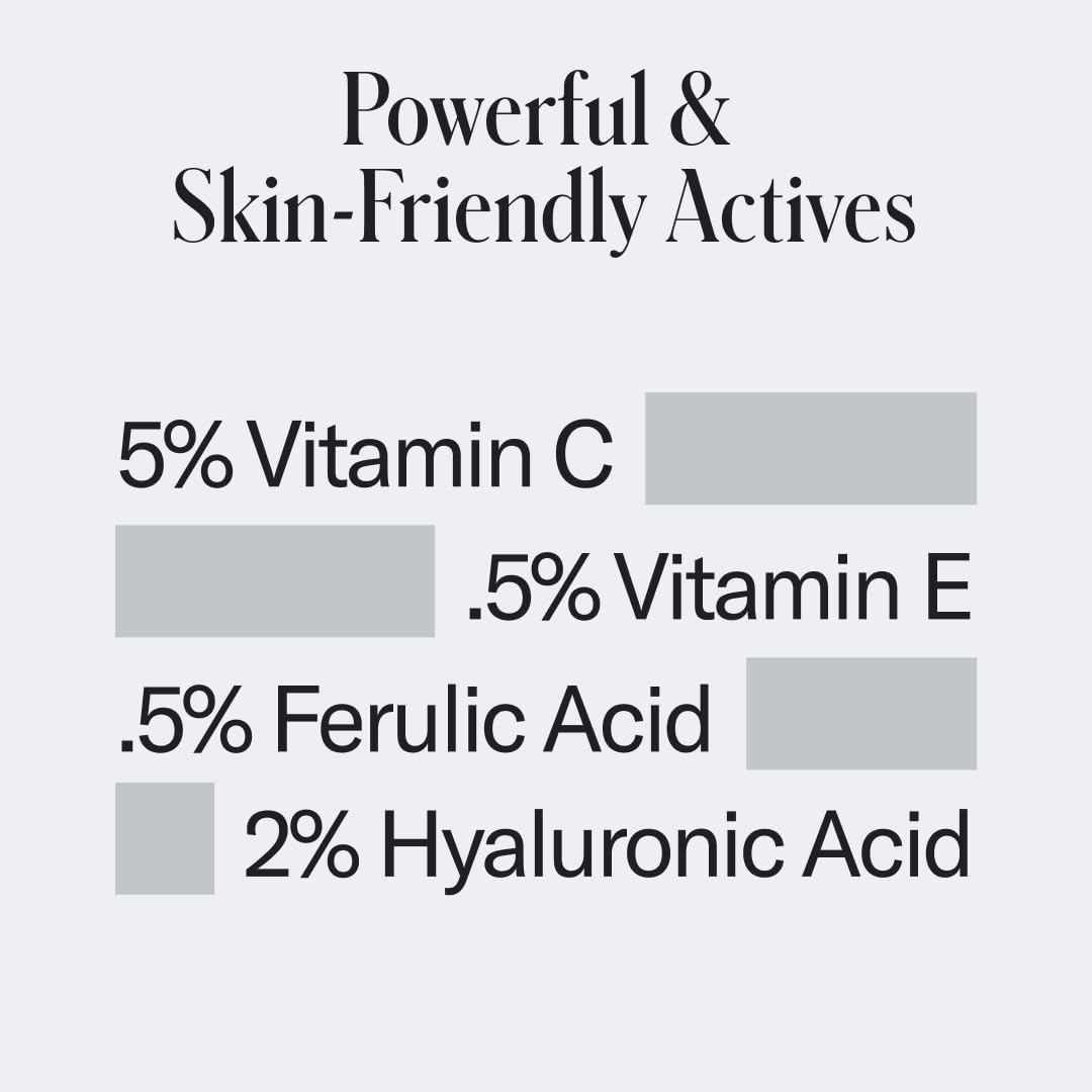 Geologie Vitamin C+E Ferulic Acid Face Serum | Brightening & Firming Anti-Aging Gel Formula | 5% Light-Protected & Stabilized Vitamin C , 0.5% Vitamin E, 1.5% Hyaluronic Acid | 30 ML