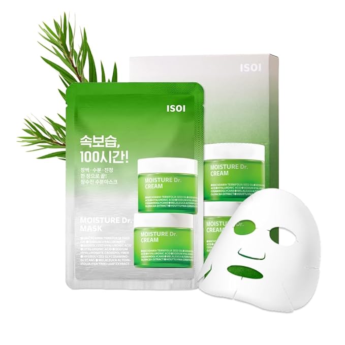 ISOI Moisture Dr. Mask Pack, Hydrating & Soothing Sheet Mask with Tea Tree, Ceramide & Hyaluronic Acid, Nourishing Skin Barrier Care, Korean Skin Care (10EA)
