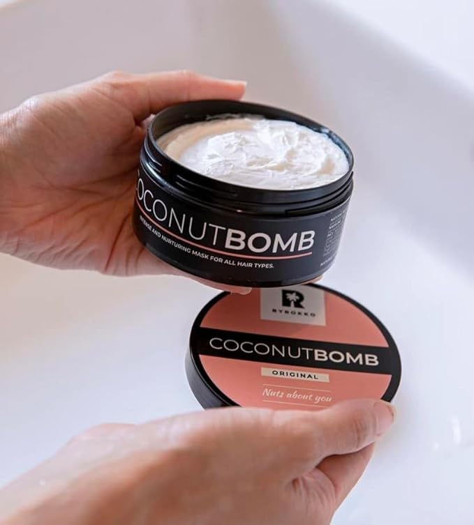 BYROKKO Coconut Bomb Nourishing Hair Mask For Silk Smooth Deep Conditioner Damaged Dry Treatment Natural Coco Oil Masque For All Hair Types 180GR With Free Brush