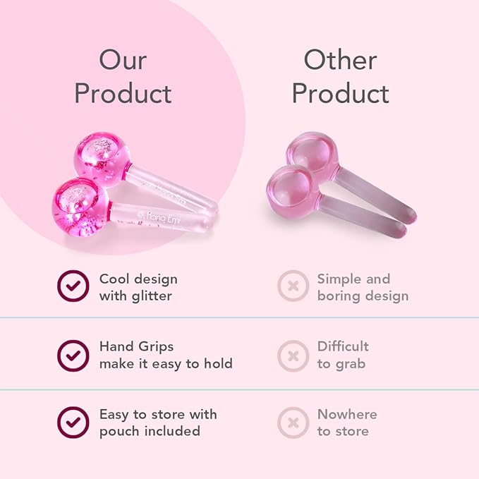 Ice Globes for Face Neck & Eyes, Unbreakable Stainless Steel Gua Sha, Facial Ice Globes for Puffiness, Wrinkles, Dark Circles, Pink (Set of 2)