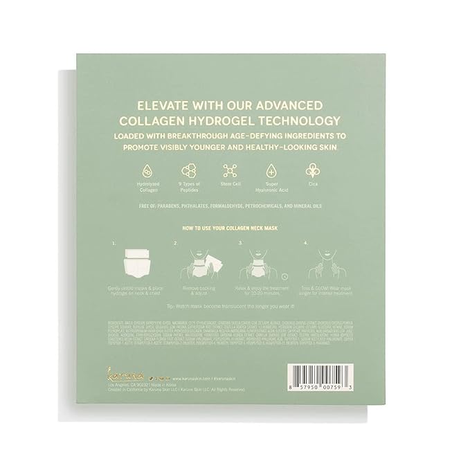 Karuna Skin - COLLAGEN Decollete & Neck Hydrogel Mask, 2-Piece Deeply Moisturizing Wrinkle Patches, Age-Defying, Hydrating & Rejuvenating, Targets Fine Lines & Wrinkles, 1 Pack
