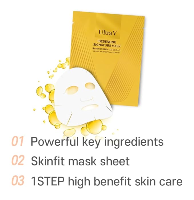 Ultra V Idebenone Signature Mask Sheet, Facial Mask, Moisturizing, Antioxidant, Anti-aging, 10 Sheets