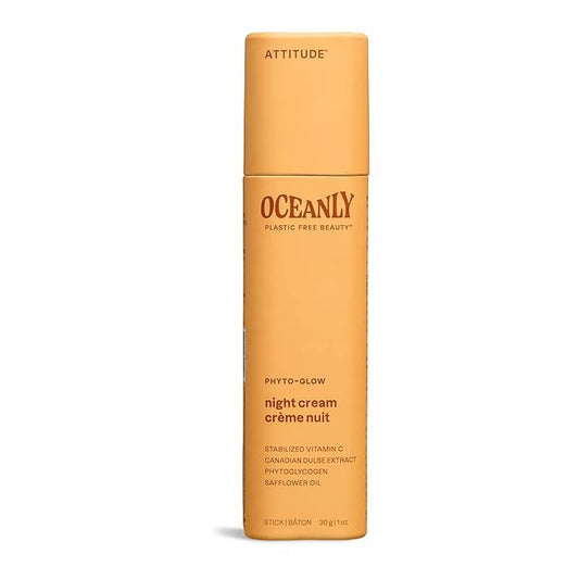 ATTITUDE Oceanly Night Cream Bar, EWG Verified, Plastic-free, Plant and Mineral-Based Ingredients, Vegan and Cruelty-free Face Moisturizing Products, PHYTO GLOW, Unscented, 1 Ounce