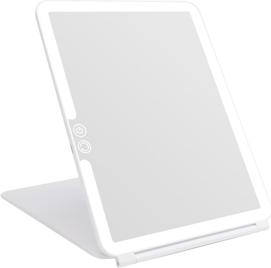 deweisn Folding Lighted Makeup Mirror with 72 LEDs 3 Colors Light Modes USB Rechargable 1800mA Batteries Portable Ultra Thin Compact Vanity Mirror Dimmable Travel Mirror