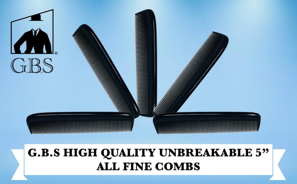 G.B.S 15 for Men's Hair Black Pack Pocket Size Beard & Mustache Combs Unbreakable 15 All Fine Sideburns for Travel Effortless Glide Peak Comfort Bag Packing Fine Tooth