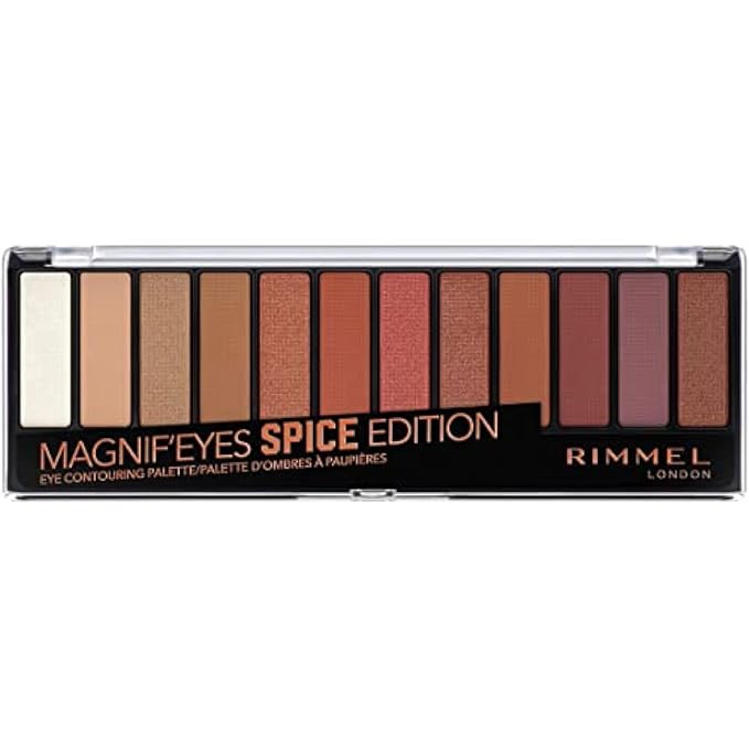 Rimmel London Magnif'Eyes Eyeshadow Palette, 12 Shades, Blendable Formula, Versatile, 005, Spice, 0.5oz