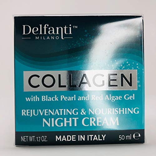 Delfanti-Milano • COLLAGEN REJUVENATING AND NOURISHING Night Cream • Face and Neck Moisturizer with BLACK PEARL and RED ALGAE GEL• Made in Italy