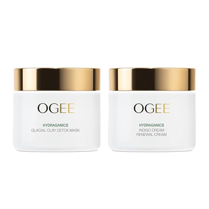 Ogee Double Mask Bundle - Indigo Dream Renewal Cream Face Moisturizer & Glacial Clay Detox Mask for Face