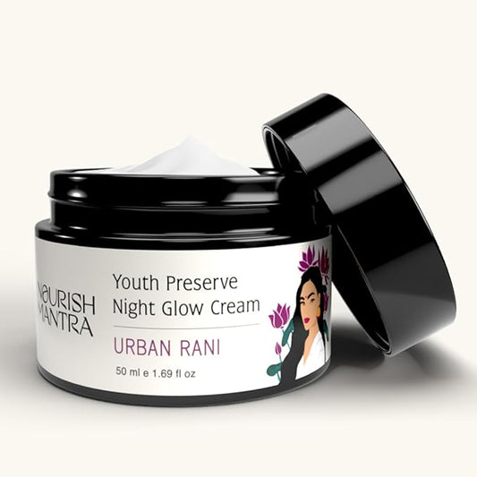 NOURISH MANTRA Urban Youth Preserve Night Glow Cream/With Retinol, Hyaluronic Acid, CICA, and Ashwagandha Extracts/Hydrates, Repairs Skin & Addresses signs of aging/All Skin Types/ 50ml
