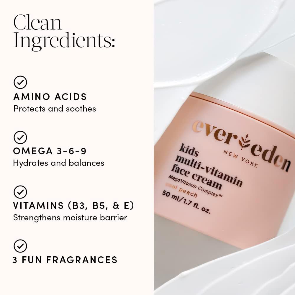 Evereden Kids Face Cream: Melon Juice, 1.7 oz. | Face Lotion | Clean and Non-Toxic Face Moisturizer | Multi-Vitamin Skin Care for Kids