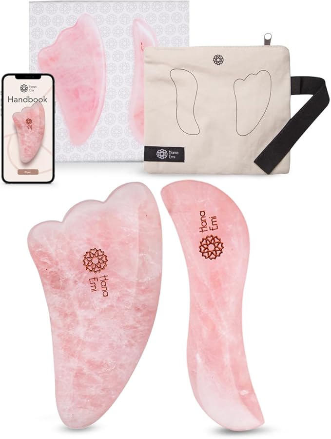 Gua Sha Facial Tools - Rose Quartz Gua Sha Stone for Body Massage, Physical Therapy & Skincare - Includes Massage Tool, Protective Case & E-Book