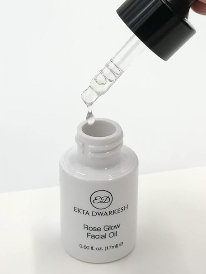 Rose Glow Facial Oil (with Rose extracts, Jojoba oil and vitamin E) Hydrates & Provides Antioxidant Benefits (0.60 fl. oz.) Vegan and Cruelty Free