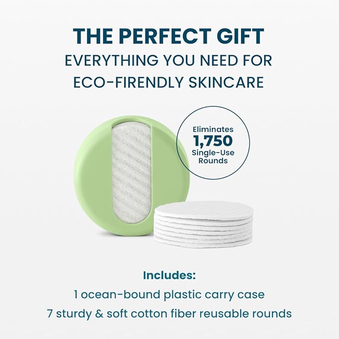 LastRound Reusable Makeup Remover Pads - 7 Washable Eco-Friendly Reusable Cotton Rounds for Face - Sustainable & Soft Cotton Face Pads for Facial Cleansing & Eye Makeup Removal - Travel Storage Case