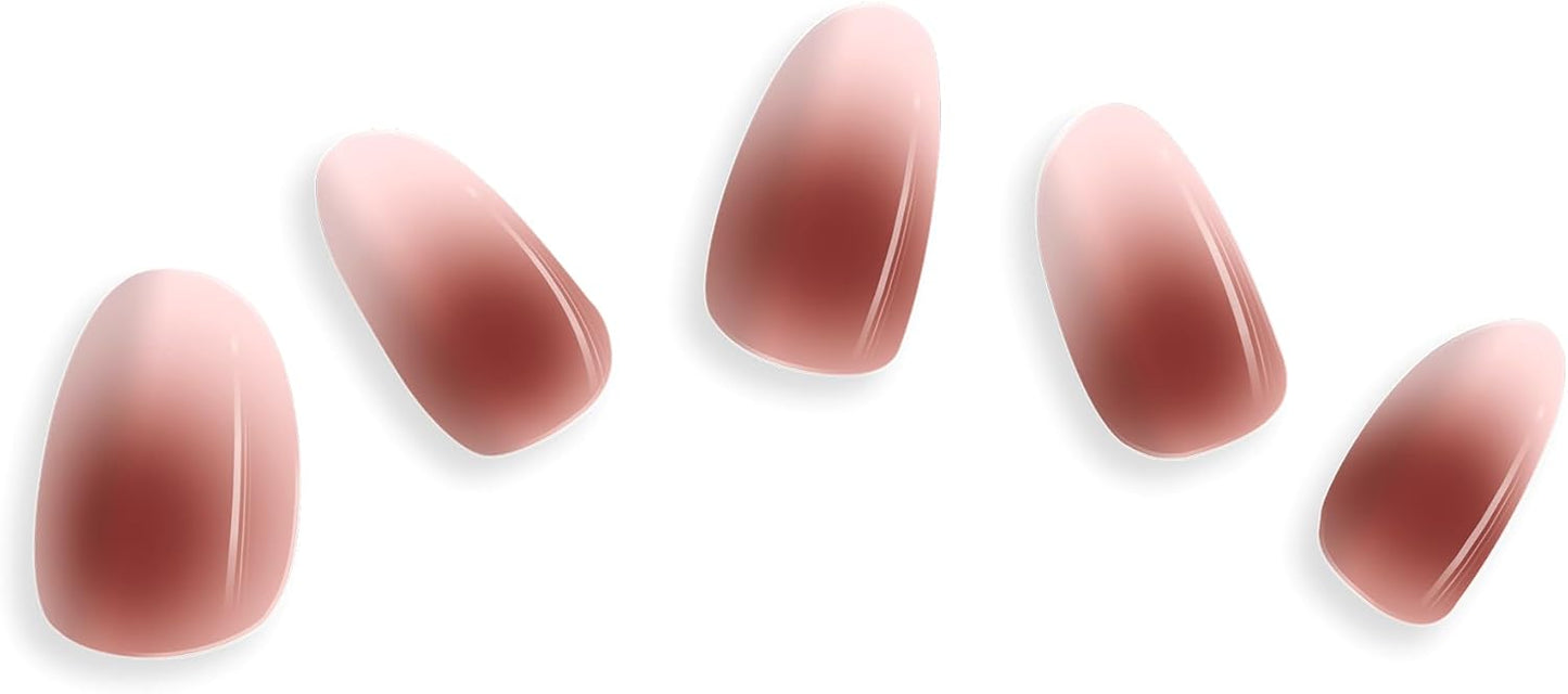 Semi Cured Gel Nail Strips - Minimalist Ombre Nail Polish Wraps, Works with Any UV Lamp - Long Lasting Easy Salon Manicure - 24pcs with 2 Prep Pads, Nail File & Cuticle Stick (Chocolate Bar)