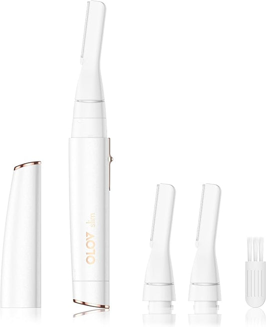 Facial Hair Removal for Women, Painless Eyebrow Trimmer with Pivoting Head, Electric Battery Operated Body Hair Remover with 2 Replaceable Blade for Face Neck Chin Bikini, White