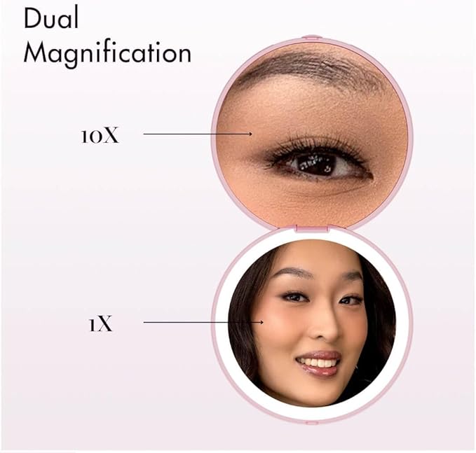 Fancii Mini Taylor Compact Magnifying Mirror with LED Light, 10x/1x, Rechargeable, 3 Light Settings, Dimmable - Small Lighted Travel Handheld Mirror for Pocket, Handbag, Purse, 2-Sided (Pink)