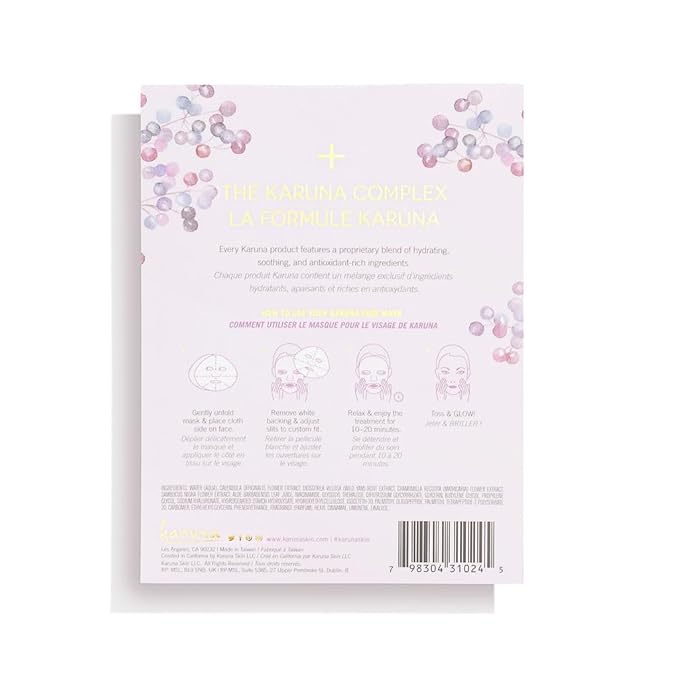 Karuna Skin - Age-Defying+ Face Masks for Dry, Mature Skin, Rejuvenating & Nourishing Sheet Masks Skincare Essential, Facial Mask with Elderberry, Calendula & Wild Yam, 4 Sheets per Pack