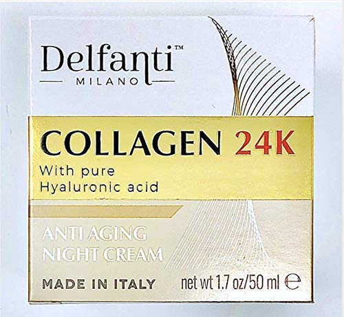 Delfanti-Milano • COLLAGEN 24K • Anti-Aging Night Cream • Face and Neck Moisturizer with pure Hyaluronic Acid • Made in Italy