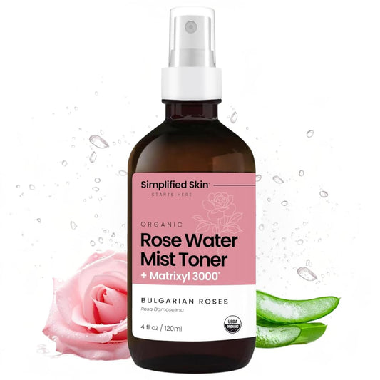 Rose Water Spray for Face with Matrixyl 3000 - Organic Rosewater Face Mist with Aloe Vera & Hyaluronic Acid - Hydrating, Reduces Fine Lines, Boosts Collagen Production, & Soothes Skin - 4 Fl Oz