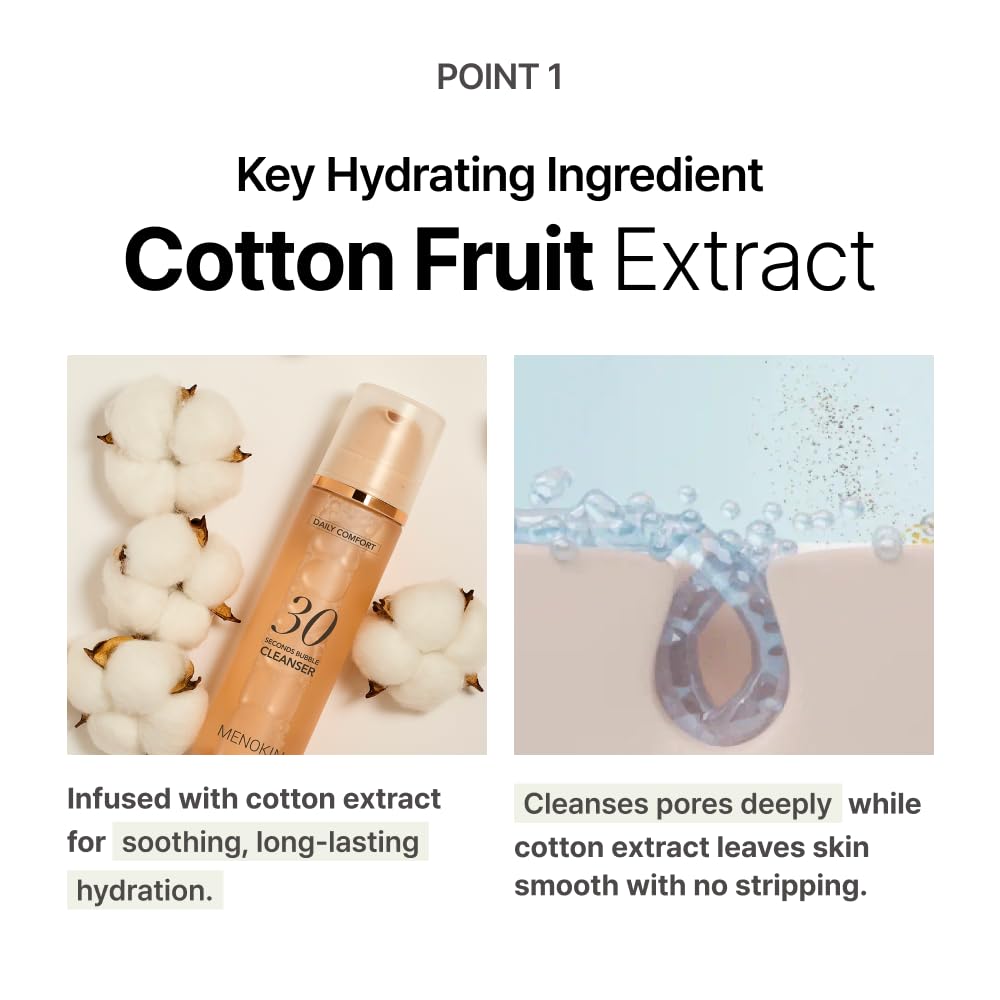 MENOKIN Cotton Cloud Bubble Cleanser [Daily Comfort] Betaine for Lasting Hydration, Low pH for Sensitive skin, Non-Stripping, Daily Gentle Face Wash, Foaming bubbles, Korean Skincare 5.07 fl. oz