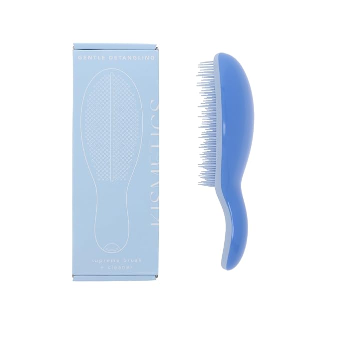 Supreme Brush + Cleaner, Gentle Detangling, Detangler Hair Brush for All Hair Types. For use on Wet or Dry Hair (Blue)