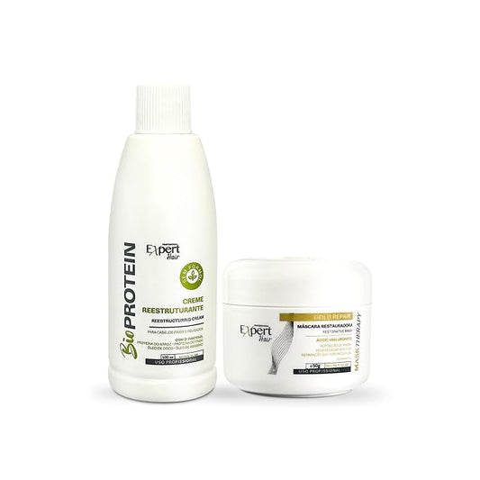 Expert Hair Bio Protein Straightening & Smoothing Kit – Protein Keratin straightening + Gold Repair Mask for Ultimate Hair Transformation – Straight, Silky, Moisturized Hair