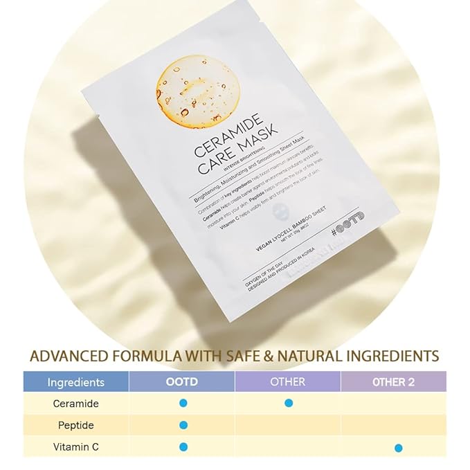 Ceramide Brightening Sheet Mask For Face, Moisturizing, Anti Aging Ceramide, Peptide, Vitamin C, EVE Vegan 10EA