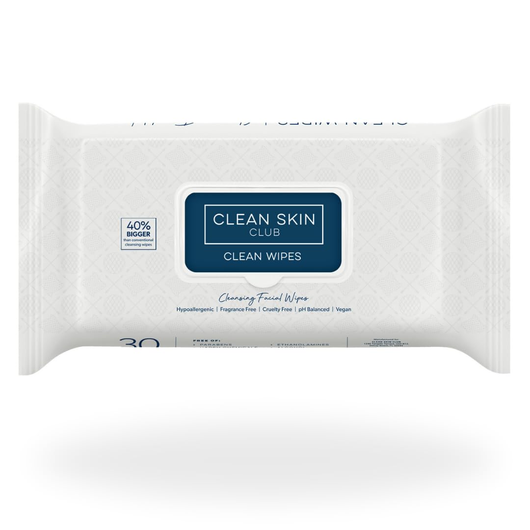 Clean Skin Club XL Premium Face Wipes, Extra Moist Makeup Removing Towelettes, Facial Cleansing Cloth, Fragrance Free, No Alcohol or Chemicals, (30 Ct, 1 Pack)