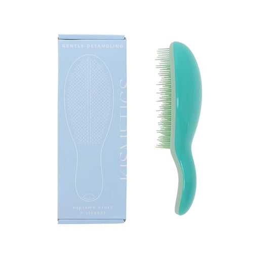 Supreme Brush + Cleaner, Gentle Detangling, Detangler Hair Brush for All Hair Types. For use on Wet or Dry Hair (Aqua)