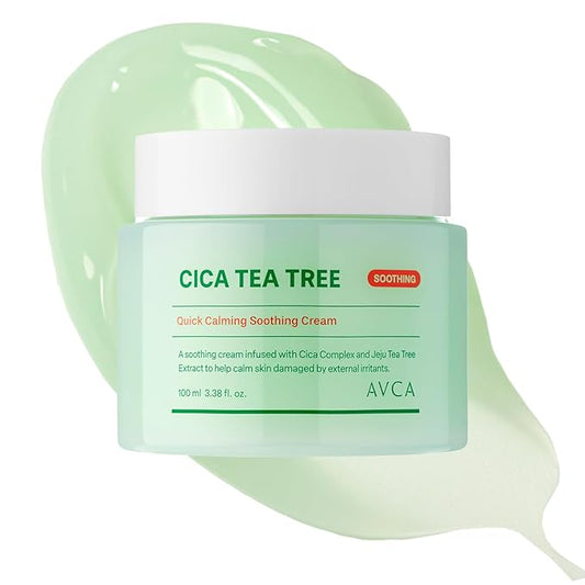 AVCA Quick Calming Cica Tea Tree Cream 100ml(3.38 fl. oz) – Soothing Moisturizer for Sensitive, Redness-Prone Skin, Lightweight Hydrating Gel, K-Beauty