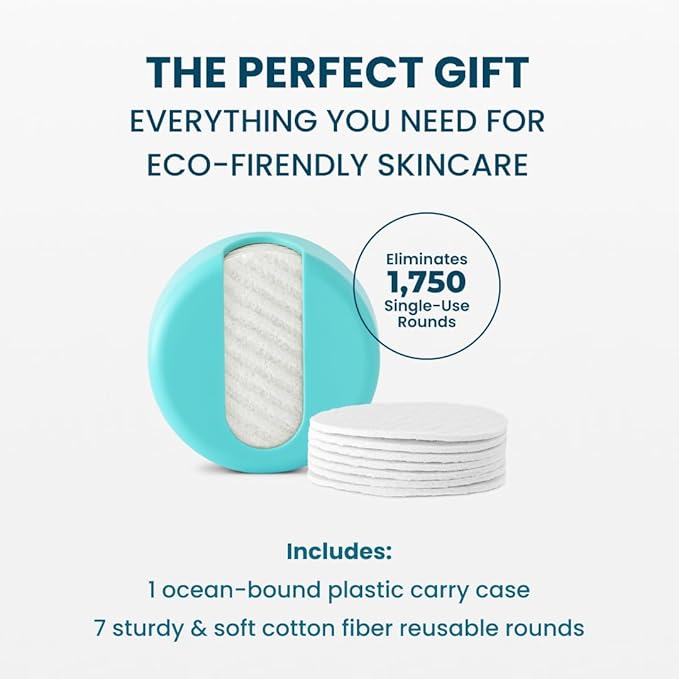 LastRound Reusable Makeup Remover Pads - 7 Washable Eco-Friendly Reusable Cotton Rounds for Face - Sustainable & Soft Cotton Face Pads for Facial Cleansing & Eye Makeup Removal - Travel Storage Case