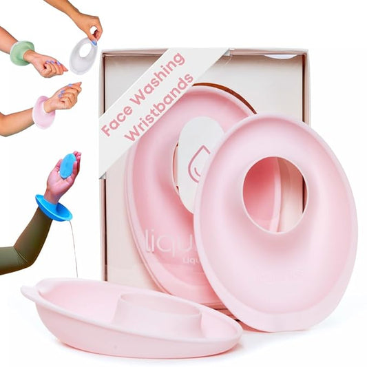 LiquiBands Face Washing Wristbands – No More Wet Sleeves - Silicone Spa Bands to Catch Water Drips – Travel Accessory, Esthetician Essential, & Teen Gift for Skincare Routine (Blush Pink, 1 Pair)
