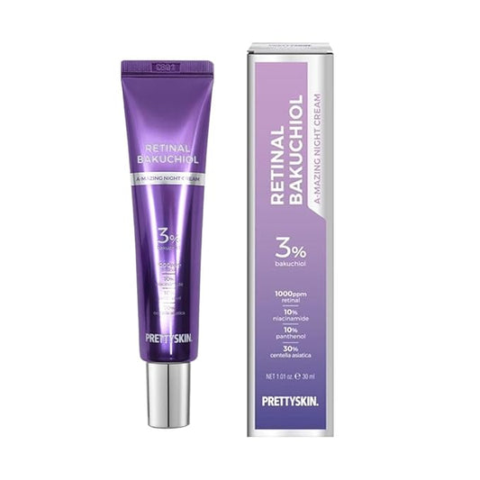 Retinal Bakuchiol At-home Night Cream Moisturizer for Face | Reduce Wrinkles & Fine lines, Elasticity, Tone-up, Anti-aging, Centella Asiatica Extract 30%, Retinal 1,000 ppm (30g)
