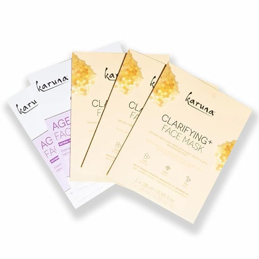 Karuna Skin - Age-Defying and Clarifying+ Variety Sheet Mask Set, Moisturizing & Hydrating, Collagen Promotion Properties, Face Mask Set, 5 Pack